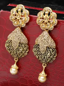 PANASH Antique Gold-Plated CZ Stoned-Studded Handcrafted Drop Earrings