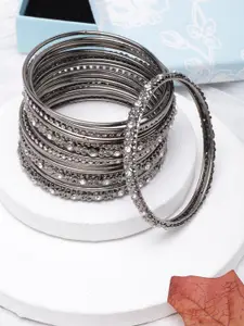 Anouk Set Of 17 Silver-Plated Stone Studded Bangles