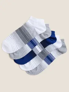 Marks & Spencer Men Pack Of 5 Striped Cotton Ankle-Length Socks