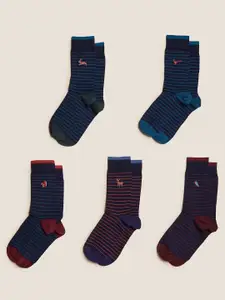 Marks & Spencer Men Pack Of 5 Striped Cotton Calf-Length Socks