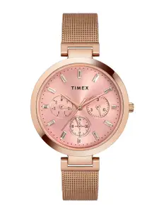 Timex Women Brass Dial & Stainless Steel Bracelet Style Straps Analogue Watch TW000X242