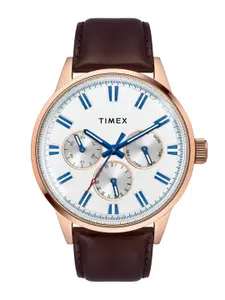 Timex Men Brass Dial & Leather Straps Analogue Watch TWEG19908