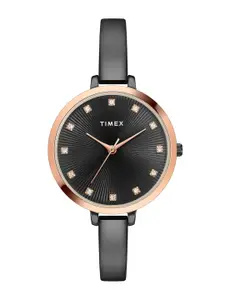 Timex Women Brass Embellished Dial & Stainless Steel Bracelet Style Straps Analogue Watch TWEL12823