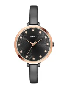 Timex Women Brass Embellished Dial & Stainless Steel Bracelet Style Straps Analogue Watch TWEL12823