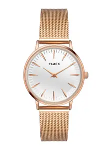 Timex Women Brass Dial & Stainless Steel Bracelet Style Straps Analogue Watch TWEL15606