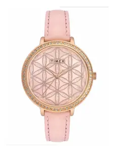 Timex Women Brass Embellished Dial & Leather Straps Analogue Watch TWEL14707