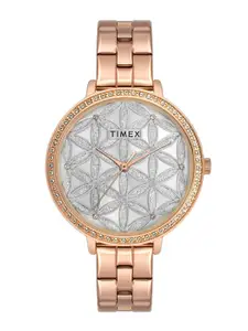 Timex Women Brass Embellished Dial & Stainless Steel Bracelet Style Straps Analogue Watch TWEL14708