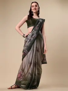 Vaidehi Fashion Olive Green & Grey Floral Beads and Stones Silk Blend Saree