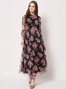 HERE&NOW Floral Printed Net Fit And Flare Dress