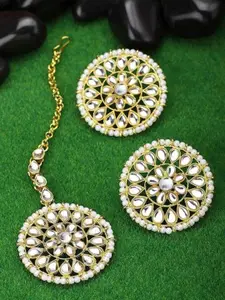 I Jewels Women Gold-Plated Kundan Studded Maang Tika and Earrings