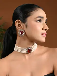 I Jewels Women Gold-Plated Kundan-Studded & Pearl Beaded Necklace and Earrings