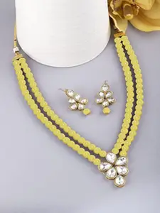 I Jewels Women Gold-Plated Kundan-Studded & Beaded Necklace and Earrings