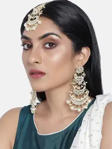 I Jewels Women Gold-Plated Kundan Studded Maang Tika and Earrings