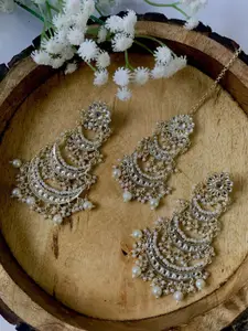 I Jewels Women Gold-Plated Kundan Studded Maang Tika and Earrings