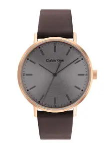 Calvin Klein Men Grey Dial & Brown Leather Straps Analogue Watch