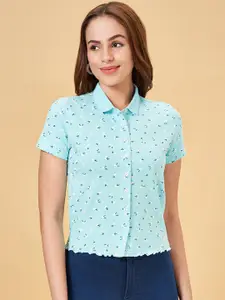 People Regular Fit Floral Printed Spread Collar Short Sleeve Cotton Casual Shirt