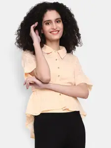 V-Mart Self Design Shirt Style Cotton Top