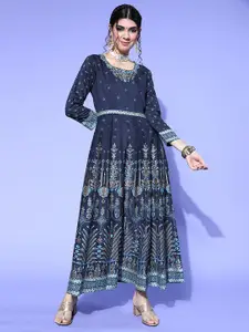 Indo Era Ethnic Motifs Printed Liva Maxi Ethnic Dress