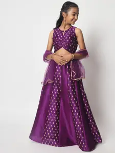 studio rasa Girls Printed Block Print Ready to Wear Lehenga & Blouse With Dupatta