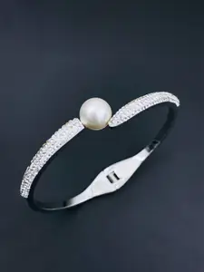 ZIVOM Women Silver-Plated Cubic Zirconia Cuff Bracelet