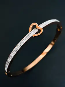 ZIVOM Women 18K Rose Gold-Plated Cubic Zirconia Bangle Style Bracelet