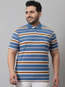 VENITIAN Men Plus Size Striped Polo Collar Slim Fit Cotton T-shirt