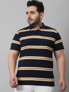 VENITIAN Men Plus Size Striped Polo Collar Cotton T-shirt