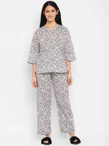 shopbloom Women 2 Piece Printed Pure Cotton Night Suit
