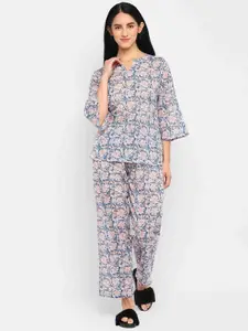 shopbloom Women Floral Printed Pure Cotton Night Suit