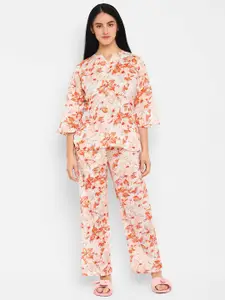 shopbloom Women 2 Pieces Floral Printed Pure Cotton Night Suit