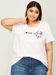 Nexus by Lifestyle Women Plus Size Typography Printed Regular Sleeves Pure Cotton T-shirt