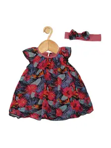 Creative Kids Girls Floral Printed Cap Sleeves A-Line Dress