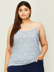 Nexus by Lifestyle Women Self-Design Shoulder Strap Cotton Plus Size Top