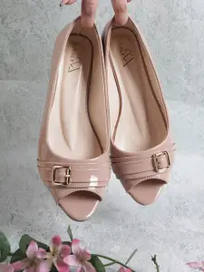 EVERLY Buckles Embellished Peep Toes Comfort Heels