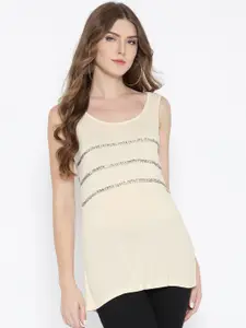 Sera White Sequinned Longline Party Top