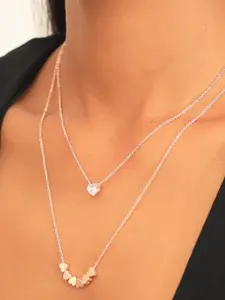 Ayesha Women Diamante & Heart Pendants Layered Necklace