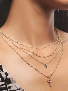 Ayesha Key Studded Pendant Layered Necklace