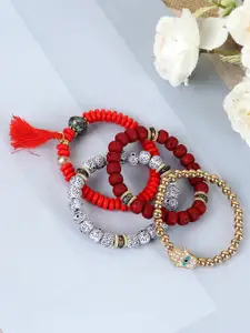 Crunchy Fashion Women 4 Gold-Toned & Red Gold-Plated Bracelet