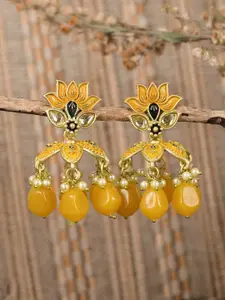 Crunchy Fashion Gold-Plated Lotus Motif Beaded Classic Jhumkas