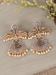Crunchy Fashion Gold-Plated Peacock Shaped Drop Earrings