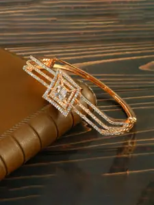 Jewar Mandi Women Brass Cubic Zirconia Rose Gold-Plated Bangle-Style Bracelet