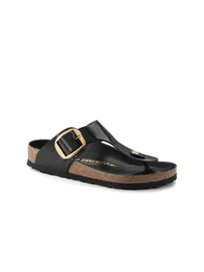 Birkenstock Gizeh Buckle High Shine Black Regular Width Thong Sandals