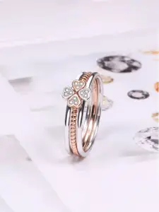 Raajsi by Yellow Chimes 925 Sterling Silver Set Of 4 Rhodium & RoseGold-Plated Finger Ring