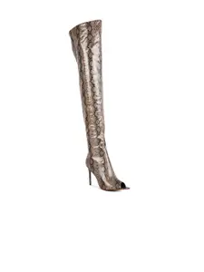 London Rag Women Snake Printed Pointed Toe High Toe Stiletto-Heel Boots