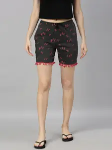 Kryptic Women Printed Pure Cotton Mid-Rise Lounge Shorts
