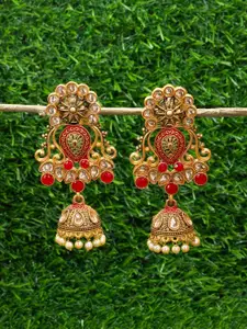 PRIVIU Red Gold Plated Jhumkas Earrings