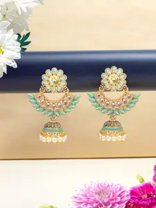PRIVIU Gold Plated Kundan Studded Classic Jhumkas Earrings