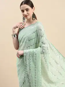 VAIRAGEE Embellished Striped Sequinned Saree