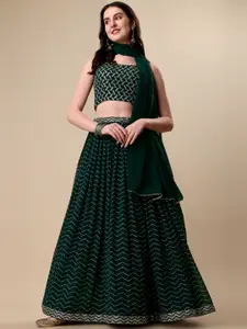 Vaidehi Fashion Green & Gold-Toned Embroidered Sequinned Ready to Wear Lehenga & Blouse With Dupatta