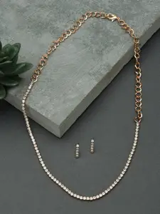 AMI Women Rose Gold-Plated CZ-Studded Necklace and Earrings